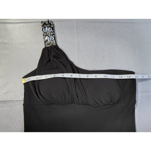 Y2K Sweet Storm One Shoulder Black Dress Med Beaded Long Formal Romantic Goth - Picture 9 of 13